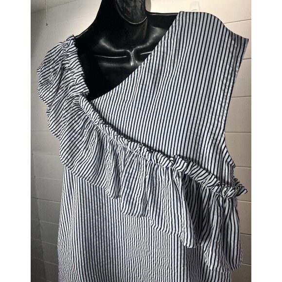 Symphony Asymmetrical Striped Ruffle Nautical Preppy Coastal Resort Womens Large - Picture 5 of 11